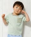 ベビー服 男の子 ベビーサイズ綿100％ボーダー柄クマ刺繍Tシャツ グリーン(08) モデル画像アップ