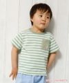 ベビー服 男の子 ベビーサイズ綿100％ボーダー柄クマ刺繍Tシャツ グリーン(08) モデル画像1