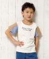 子供服 男の子 ロゴプリントストライプ袖切り替えTシャツ アイボリー(12) モデル画像アップ