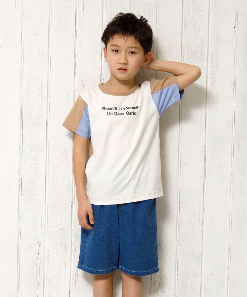 【男の子】可愛い子供服コーデ⑤,⑥：シンプルロゴTシャツとハーフパンツは夏コーデの定番