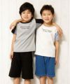 子供服 男の子 ロゴプリントストライプ袖切り替えTシャツ アイボリー(12) モデル画像3