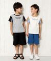 子供服 男の子 ロゴプリントストライプ袖切り替えTシャツ アイボリー(12) モデル画像4