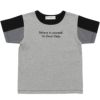 子供服 男の子 ロゴプリントストライプ袖切り替えTシャツ 杢ｸﾞﾚｰ(92) 正面