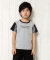 子供服 男の子 ロゴプリントストライプ袖切り替えTシャツ 杢ｸﾞﾚｰ(92) モデル画像アップ