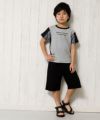 子供服 男の子 ロゴプリントストライプ袖切り替えTシャツ 杢ｸﾞﾚｰ(92) モデル画像2