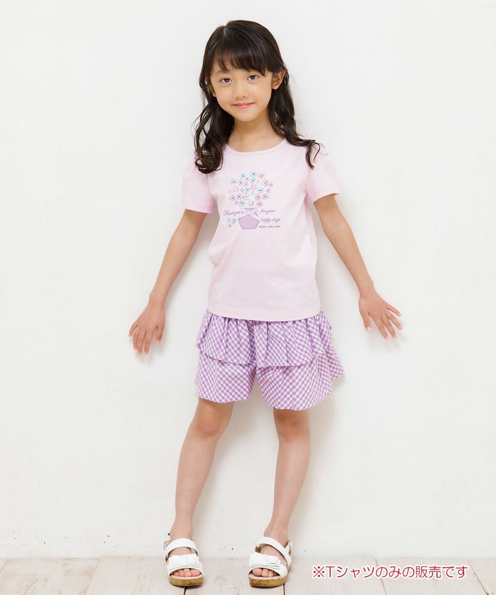 子供服 女の子 綿100％花モチーフプリントTシャツ ピンク(02) モデル画像全身