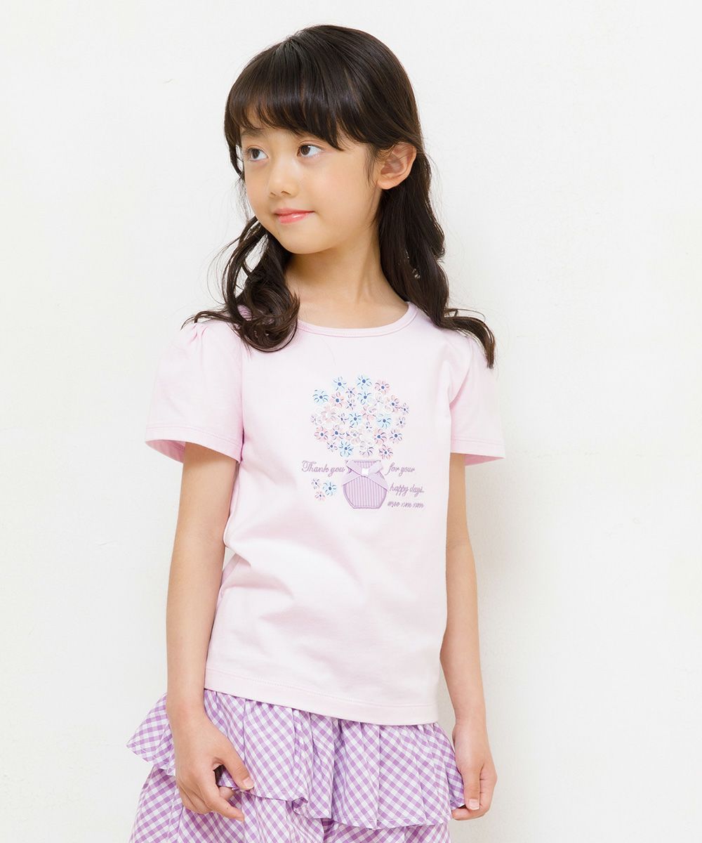 子供服 女の子 綿100％花モチーフプリントTシャツ ピンク(02) モデル画像1