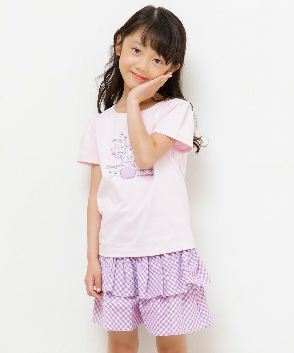 子供服 女の子 綿100％花モチーフプリントTシャツ ピンク(02) モデル画像3