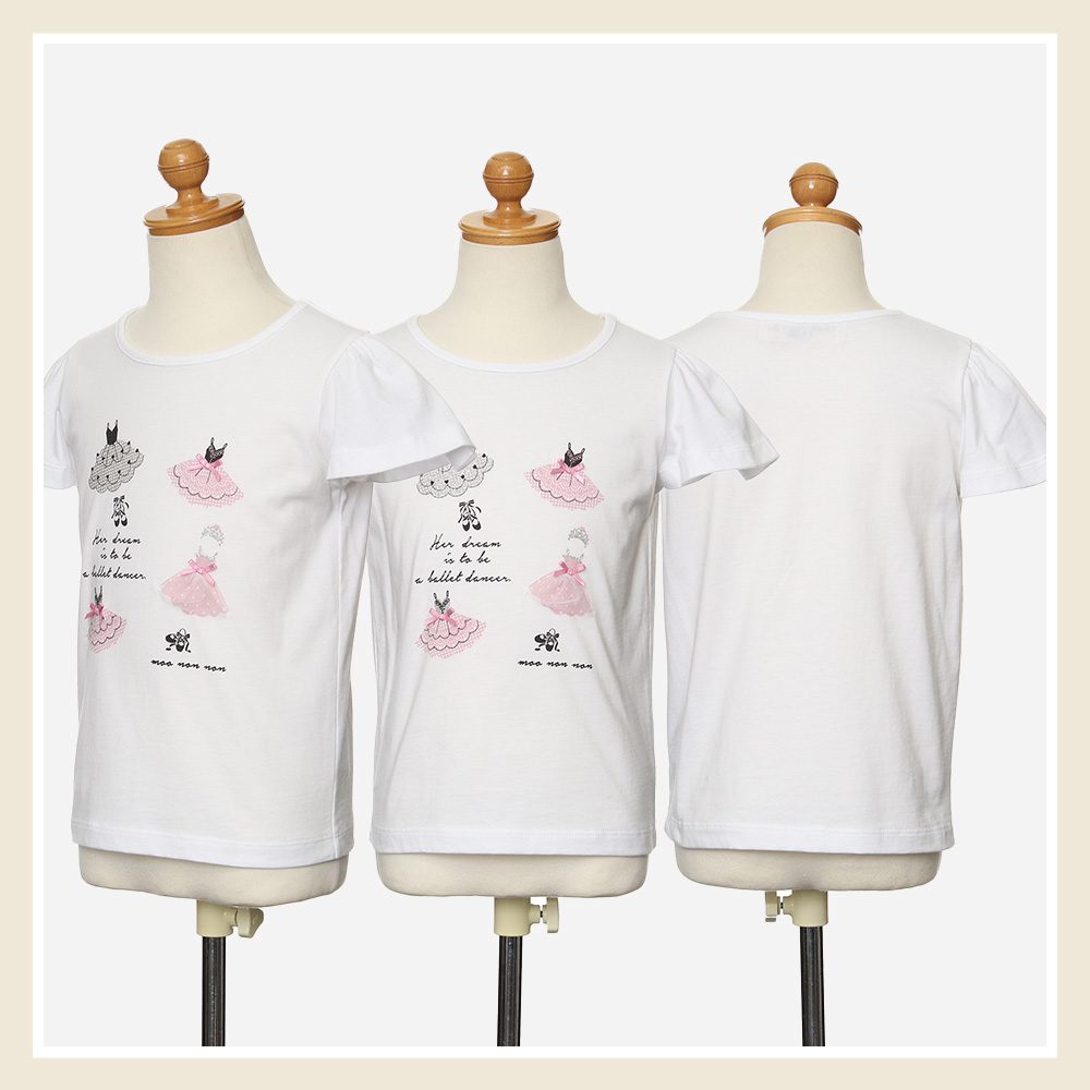 子供服 女の子 綿100％バレエプリントTシャツ オフホワイト(11) 背面