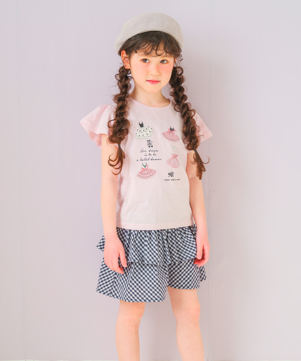 子供服 女の子 綿100％バレエプリントTシャツ オフホワイト(11) モデル画像アップ