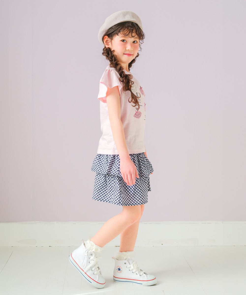 子供服 女の子 綿100％バレエプリントTシャツ オフホワイト(11) モデル画像2