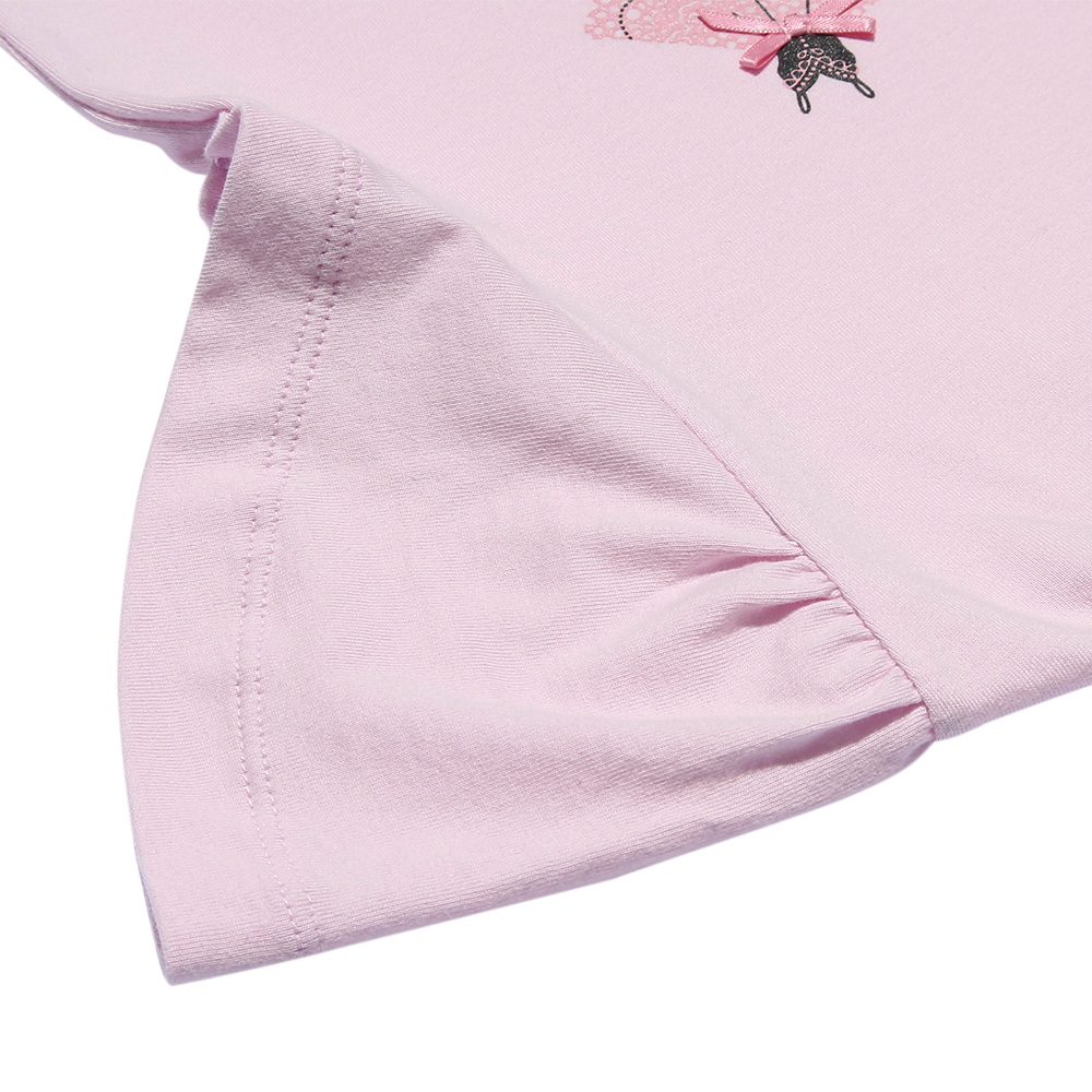 子供服 女の子 綿100％バレエプリントTシャツ ピンク(02) モデル画像アップ