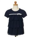 子供服 女の子 リボン付き3段シフォンフリルTシャツ ネイビー(06) トルソー正面