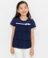 子供服 女の子 リボン付き3段シフォンフリルTシャツ ネイビー(06) モデル画像アップ