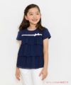 子供服 女の子 リボン付き3段シフォンフリルTシャツ ネイビー(06) モデル画像1