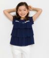 子供服 女の子 リボン付き3段シフォンフリルTシャツ ネイビー(06) モデル画像2