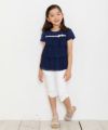 子供服 女の子 リボン付き3段シフォンフリルTシャツ ネイビー(06) モデル画像3