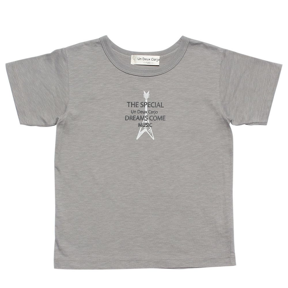 子供服 男の子 綿100％ギタープリント楽器シリーズTシャツ グレー(09) 正面