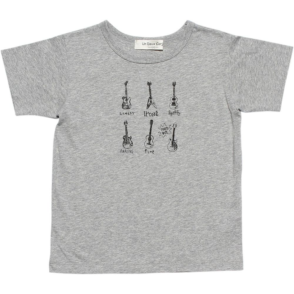 子供服 男の子 綿100％ギタープリント楽器シリーズTシャツ 杢ｸﾞﾚｰ(92) 正面