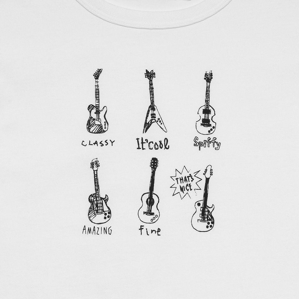 ベビー服 男の子 ベビーサイズ綿100％ギタープリント楽器シリーズTシャツ オフホワイト(11) デザインポイント1