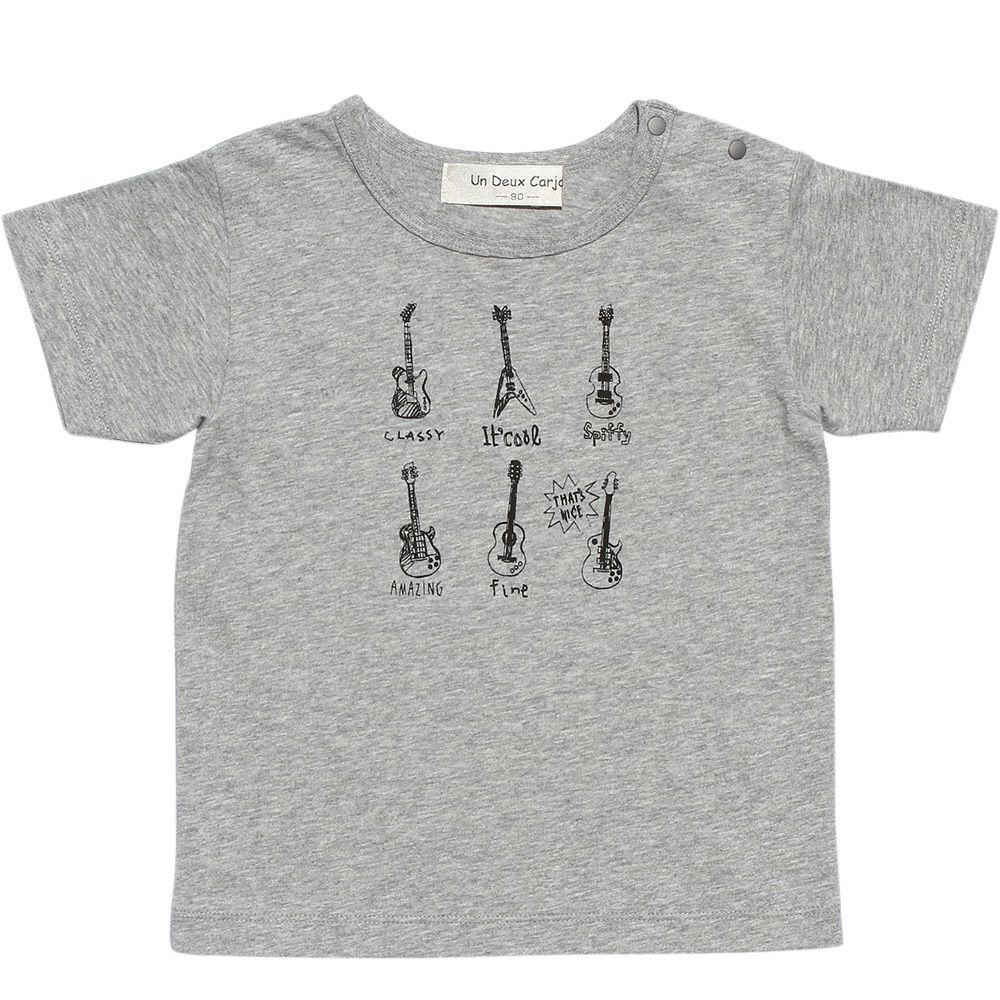 ベビー服 男の子 ベビーサイズ綿100％ギタープリント楽器シリーズTシャツ 杢ｸﾞﾚｰ(92) 正面