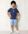 子供服 男の子 綿100％ヨットプリントマリンTシャツ ネイビー(06) モデル画像全身