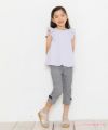 子供服 女の子 綿100％袖フリルTシャツ パープル(91) モデル画像全身
