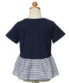 子供服 女の子 綿100％リボン付き裾ボーダーフリル切替Tシャツ ネイビー(06) トルソー背面