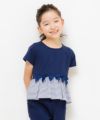 子供服 女の子 綿100％リボン付き裾ボーダーフリル切替Tシャツ ネイビー(06) モデル画像アップ