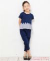 子供服 女の子 綿100％リボン付き裾ボーダーフリル切替Tシャツ ネイビー(06) モデル画像全身