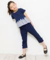 子供服 女の子 綿100％リボン付き裾ボーダーフリル切替Tシャツ ネイビー(06) モデル画像2