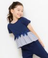 子供服 女の子 綿100％リボン付き裾ボーダーフリル切替Tシャツ ネイビー(06) モデル画像3