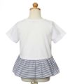子供服 女の子 綿100％リボン付き裾ボーダーフリル切替Tシャツ オフホワイト(11) トルソー背面