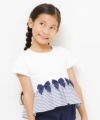 子供服 女の子 綿100％リボン付き裾ボーダーフリル切替Tシャツ オフホワイト(11) モデル画像アップ