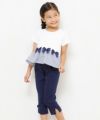 子供服 女の子 綿100％リボン付き裾ボーダーフリル切替Tシャツ オフホワイト(11) モデル画像2