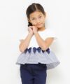 子供服 女の子 綿100％リボン付き裾ボーダーフリル切替Tシャツ オフホワイト(11) モデル画像3