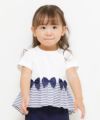 ベビー服 男の子 ベビーサイズ綿100％リボン付き裾ボーダーフリル切り替えTシャツ オフホワイト(11) モデル画像アップ