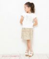 子供服 女の子 綿100％花柄ウエストゴムスカート風キュロットパンツ イエロー(04) モデル画像全身