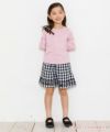 子供服 女の子 ギンガムチェック柄ボンつきキュロットパンツ ホワイト×ブラック(10) モデル画像全身