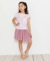 子供服 女の子 お花＆バレエ刺繍モチーフ付きチューリップ袖Tシャツ ピンク(02) モデル画像2