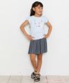 子供服 女の子 お花＆バレエ刺繍モチーフ付きチューリップ袖Tシャツ ブルー(61) モデル画像全身