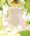 子供服 女の子 ギンガムチェック柄フリル＆リボン付きAラインワンピース ネイビー(06) モデル画像全身