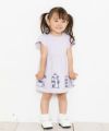 ベビー服 男の子 ベビーサイズ綿100％リボン付き女の子＆コスメプリントチューリップ袖ワンピース パープル(91) モデル画像全身