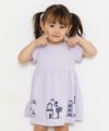 ベビー服 男の子 ベビーサイズ綿100％リボン付き女の子＆コスメプリントチューリップ袖ワンピース パープル(91) モデル画像1