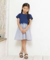 子供服 女の子 ボーダー柄リボン付きドッキングワンピース ネイビー(06) モデル画像全身