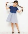 子供服 女の子 ボーダー柄リボン付きドッキングワンピース ネイビー(06) モデル画像2