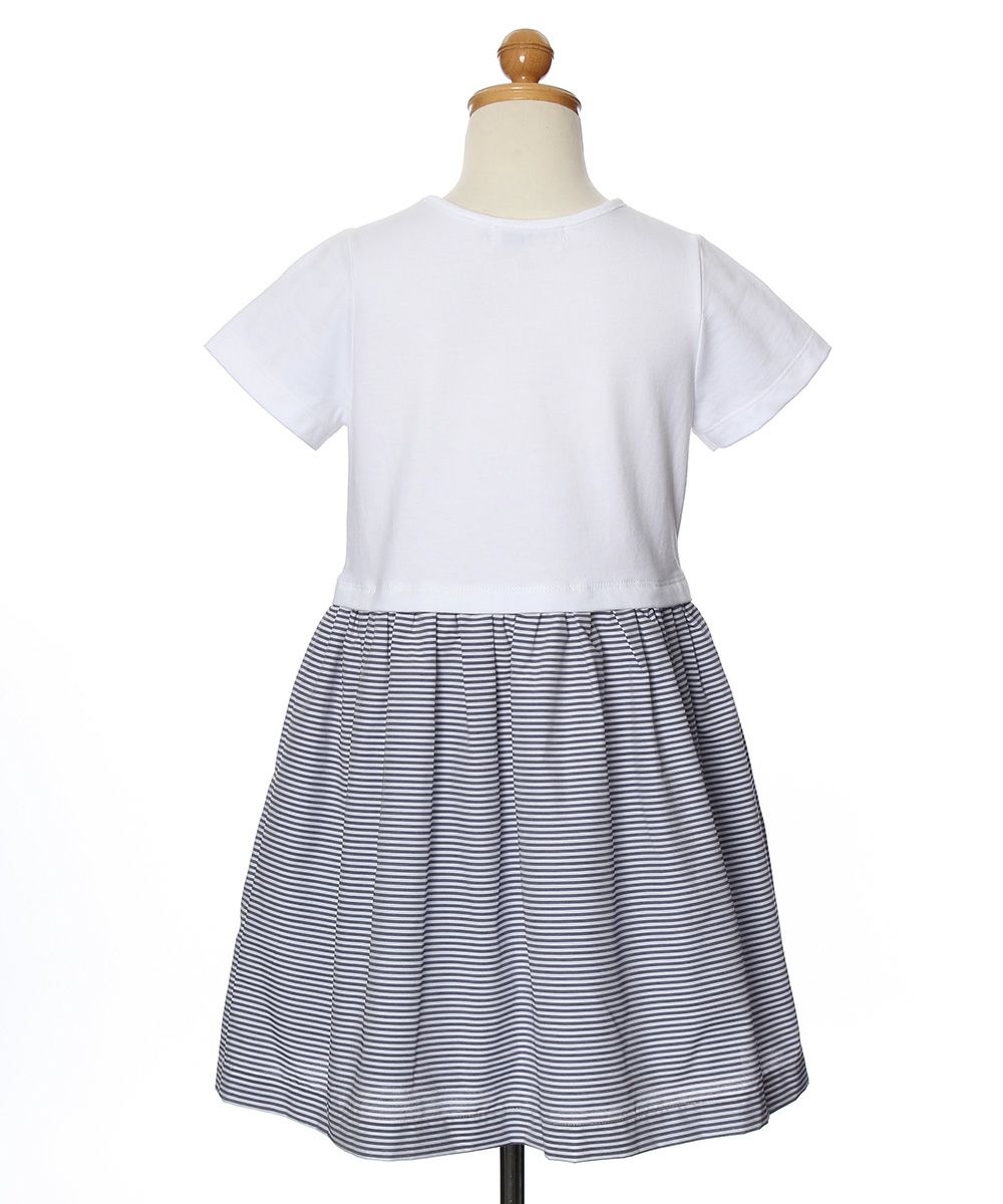 子供服 女の子 ボーダー柄リボン付きドッキングワンピース オフホワイト(11) トルソー背面