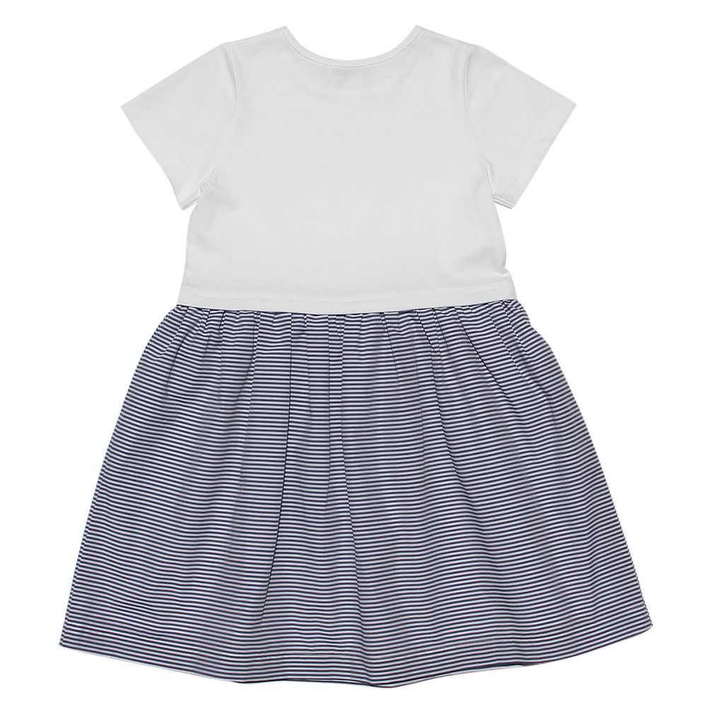 子供服 女の子 ボーダー柄リボン付きドッキングワンピース オフホワイト(11) 背面