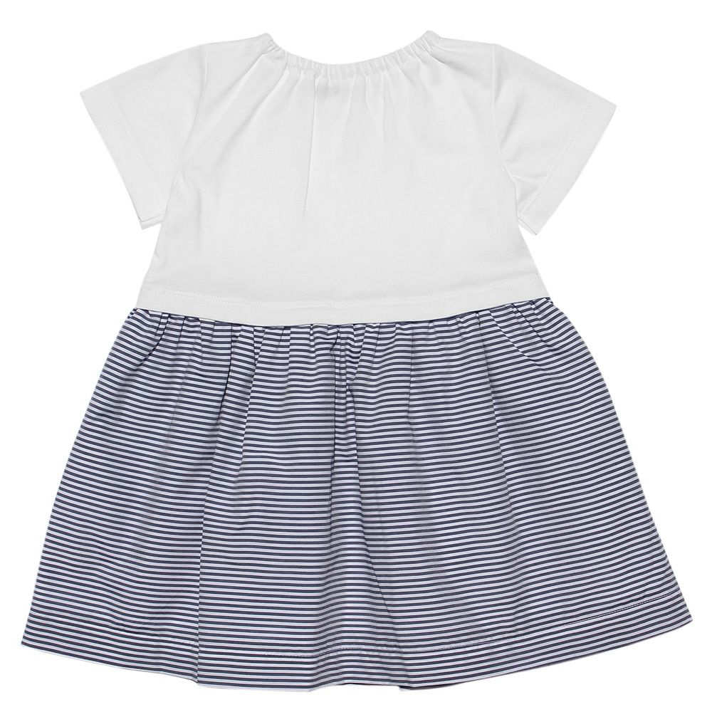 ベビー服 男の子 ベビーサイズボーダー柄リボン＆裏地付きドッキングワンピース オフホワイト(11) 背面