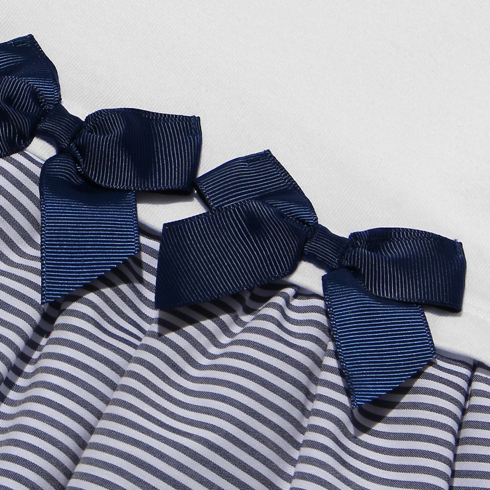 ベビー服 男の子 ベビーサイズボーダー柄リボン＆裏地付きドッキングワンピース オフホワイト(11) デザインポイント1